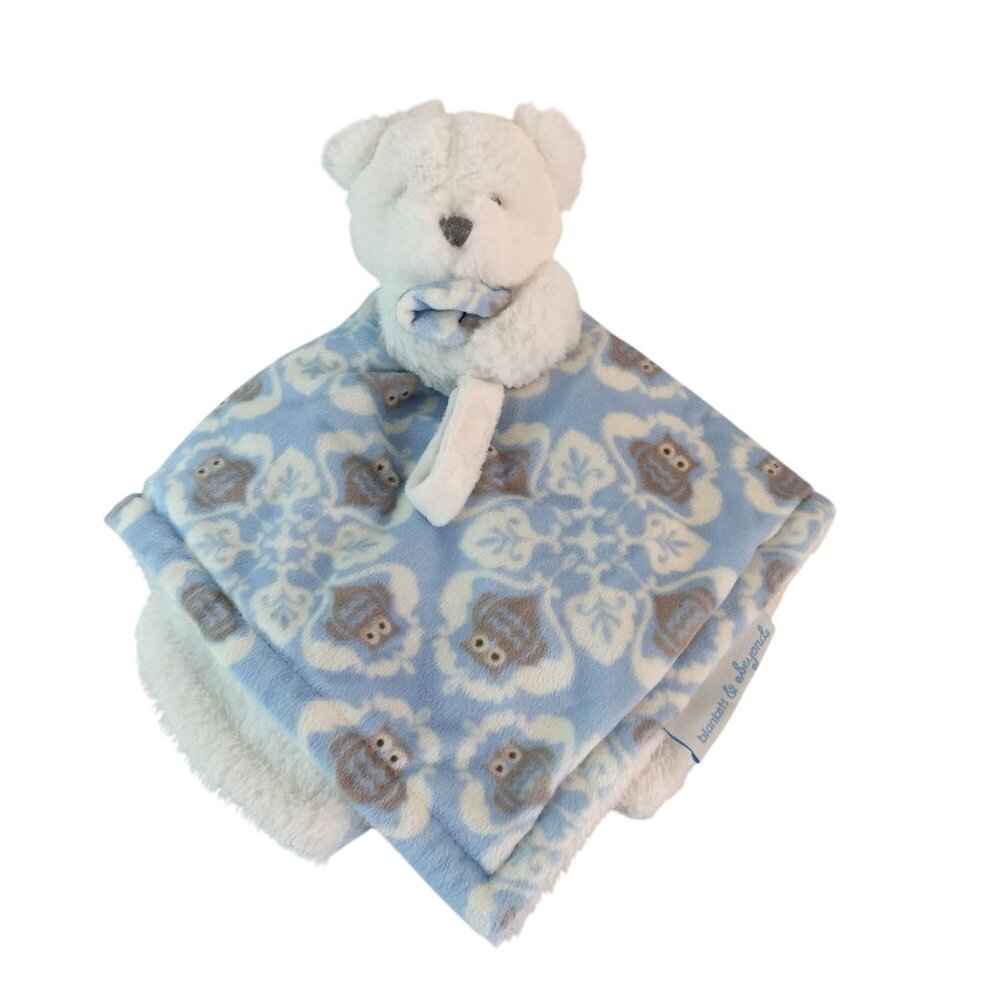 Blankets & Beyond Teddy Bear Lovey on Blue‎ Gray Owl Design Pacifier Holder